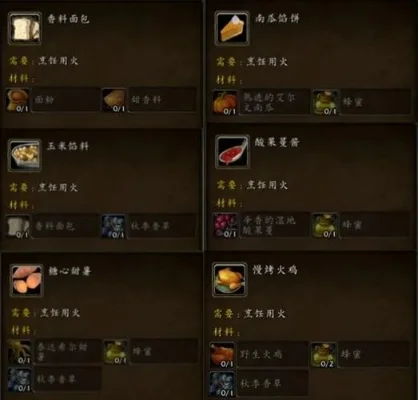 魔兽世界烹饪技能提升食材与图纸获取指南