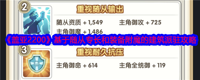 盖亚2200建筑派驻全攻略：手把手教你碾压关卡
